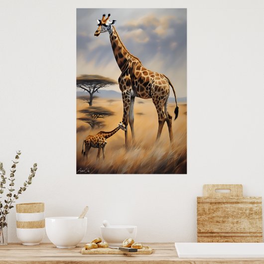 Poster | Giraffen | Ölkunst (Küche)