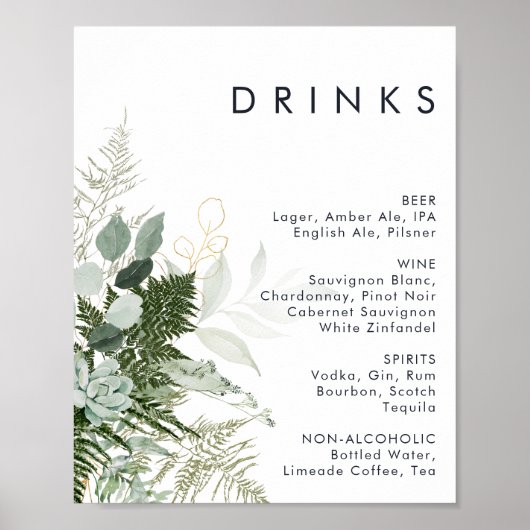 Poster "Greenery and Gold Leaf Wedding Drinks" (Vorne)