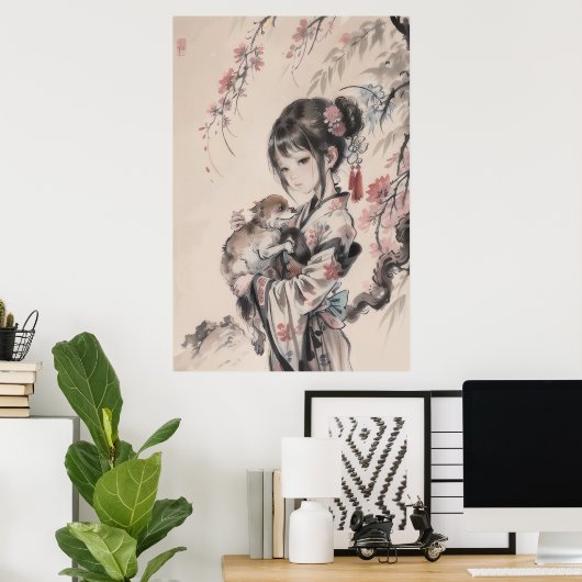 Poster Gueixa e filhote- Arte Tradicional Chinesa (Heimbüro)