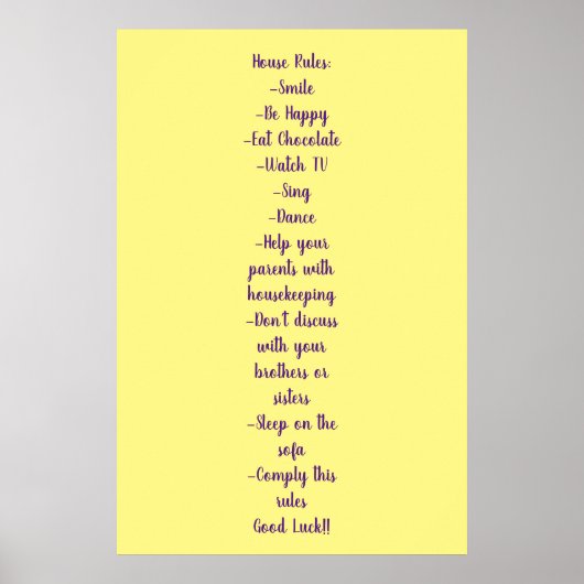 Poster House Rules Normas de la casa (Vorne)