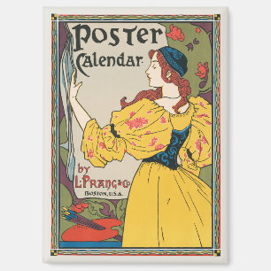 Poster im Jugendstil mit Frau im gelben Kleid Magnet