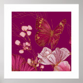 Poster im Quadrat mit rosa Schmetterlingssammlung (Vorne)