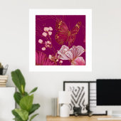Poster im Quadrat mit rosa Schmetterlingssammlung (Heimbüro)