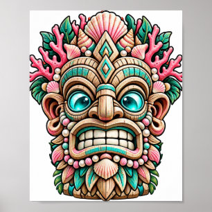 Poster im Tiki-Stil mit rosa Korallen