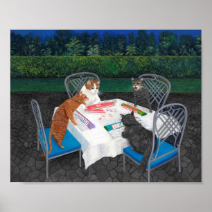 Poster Katzen spielen Mahjong