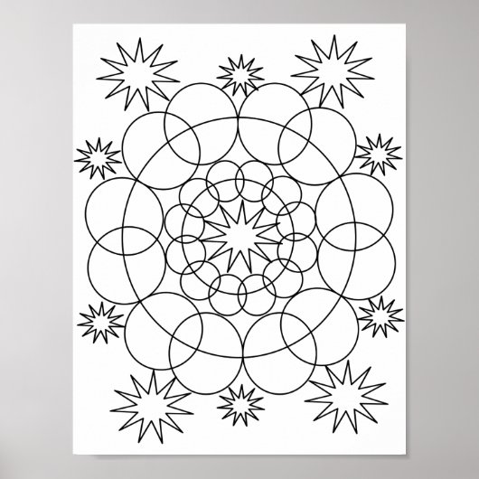 Poster - Kreise und Sterne Mandala zu Farbe (Vorne)