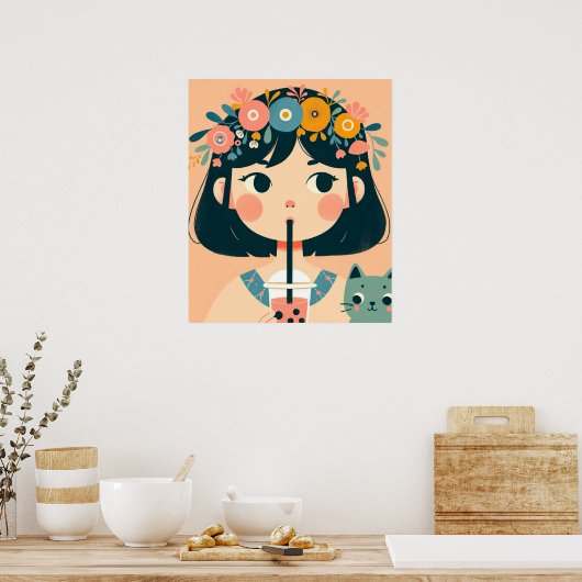 Poster “La petite fille au bubble tea“ (Küche)