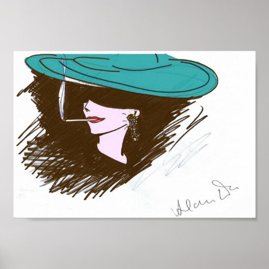 Poster Lady in Hat Illustration (Vorne)