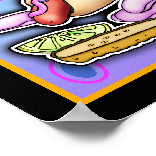 Poster, Leinwand - Pop Art Hot Dog mit Chips und e Poster (Ecke)