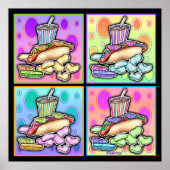 Poster, Leinwand - Pop Art Hot Dog mit Chips und e Poster (Vorne)