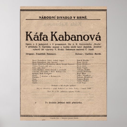 Poster - Leoš Janáček Opera Káťa Kabanová (Vorne)