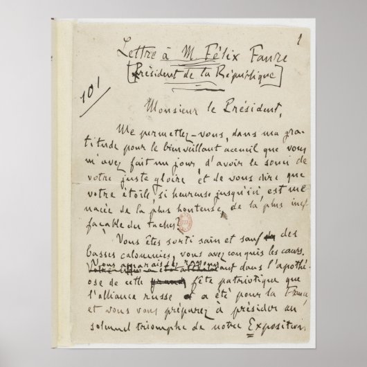 Poster lettre j'accuse (Vorne)