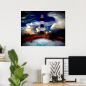 Poster/Leuchtturm mit Wellen Poster (Heimbüro)