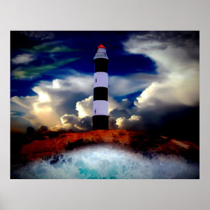 Poster/Leuchtturm mit Wellen Poster