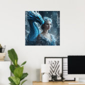 Poster - Light Ice Blue Dragon and Girl AI Image (Heimbüro)