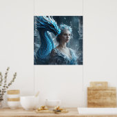 Poster - Light Ice Blue Dragon and Girl AI Image (Küche)