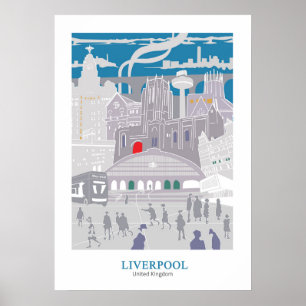 Poster Liverpool Gebäude Blau Grau