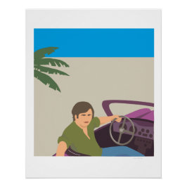 poster man in sports car