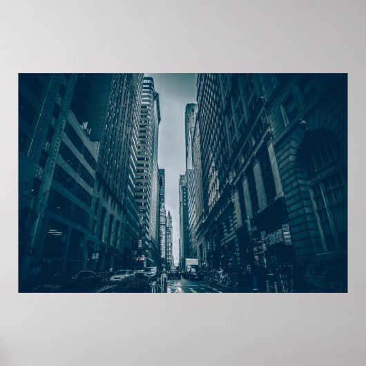Poster - Metropolis City Skyline Blue Monochrome (Vorne)