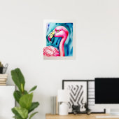 Poster mit Aquarell, rosa Flamingo (Heimbüro)