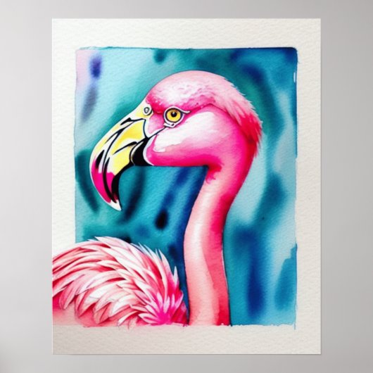 Poster mit Aquarell, rosa Flamingo (Vorne)