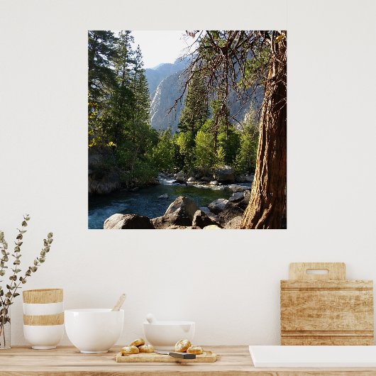 Poster mit Bach, Wald und Bergen (Küche)