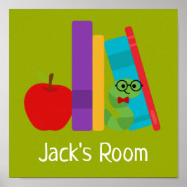 Poster mit dem Namen "Kid's Room" mit Bücherwurm