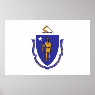 Poster mit Flag von Massachusetts, USA.