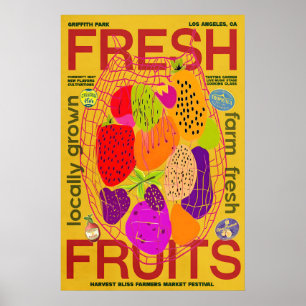 Poster mit frischen Früchten vom Bauernhof Retro B