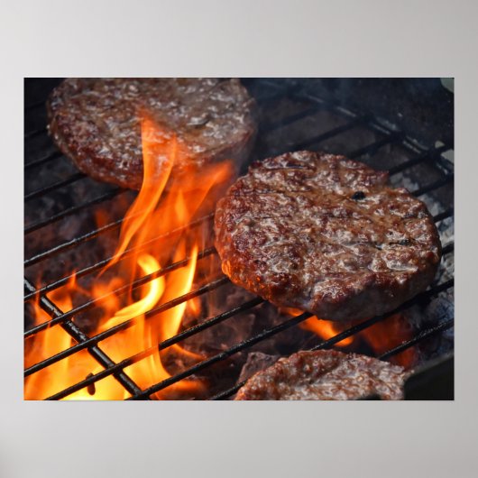 Poster mit Grillburgern und Flammen (Vorne)