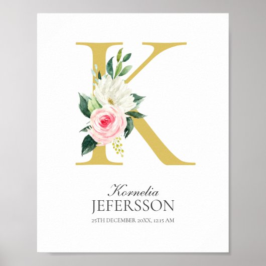 Poster mit Monogramm K und Blumen (Vorne)