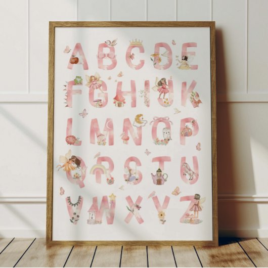 Poster mit rosa Feen-Alphabet ABC für Kinderzimmer