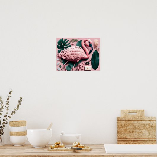 Poster mit rosa Flamingo (Küche)