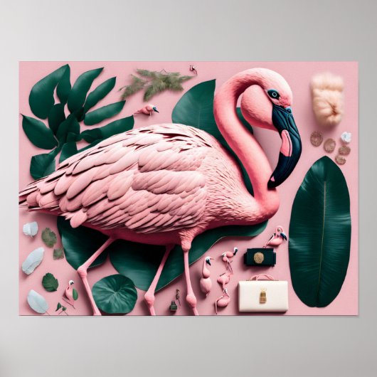 Poster mit rosa Flamingo (Vorne)