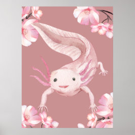Poster mit rosa floralem Axolotl