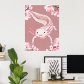 Poster mit rosa floralem Axolotl (Heimbüro)