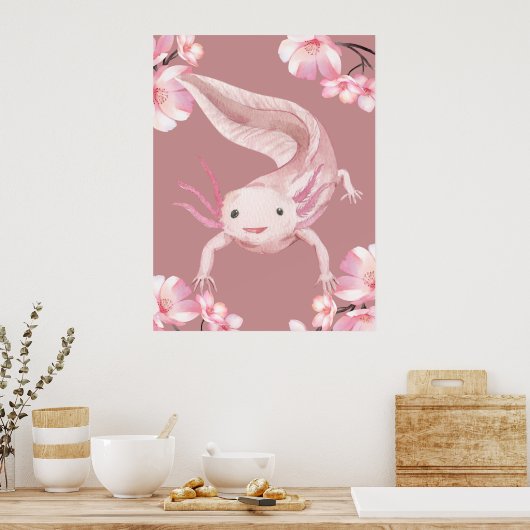 Poster mit rosa floralem Axolotl (Küche)