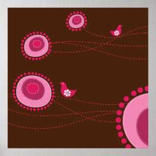 Poster mit rosa gepunkteten Blumen und fröhlichen 