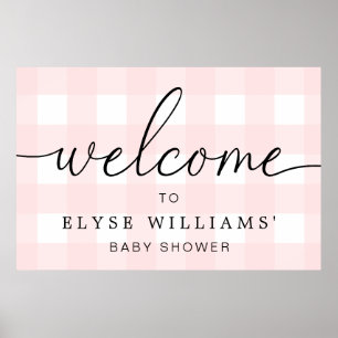 Poster mit rosa Gingham-Willkommensschild