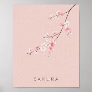Poster mit rosa Kirschblütenzweig, japanische Bota