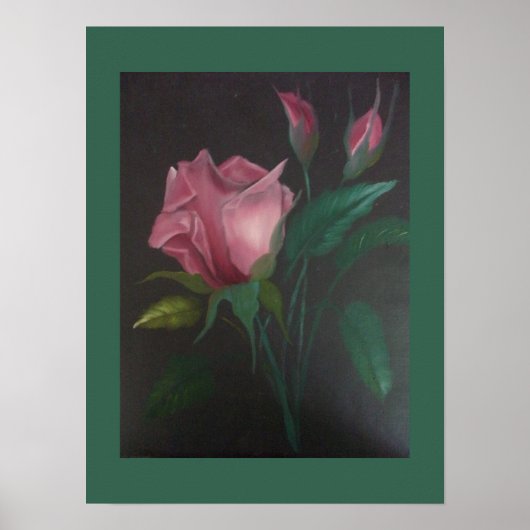 Poster mit rosa Rose und Rosenknospen (Vorne)