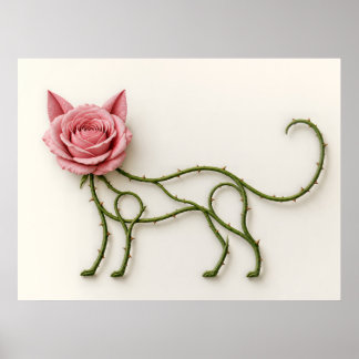 Poster mit rosa Rosenkatze und dorniger Weinranke