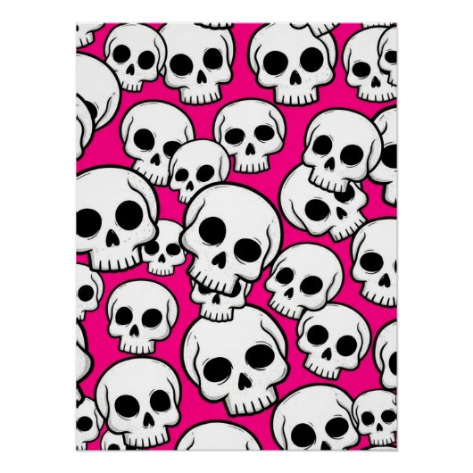 Poster mit rosa Totenkopfmuster Glänzend (Vorderseite)