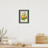 Poster mit rosa und gelben botanischen Rosen (Küche)