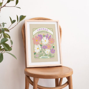 Poster mit Samenpaket für Cosmos-Blumen