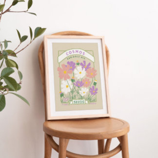 Poster mit Samenpaket für Cosmos-Blumen