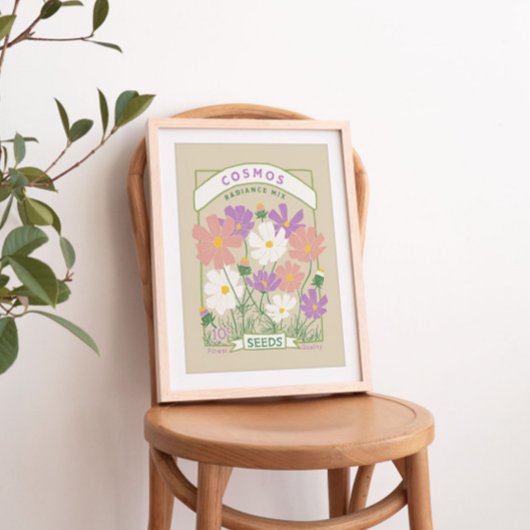 Poster mit Samenpaket für Cosmos-Blumen