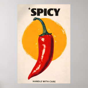 Poster mit scharfer Chili-Pfeffer, Retro-Küchenwan