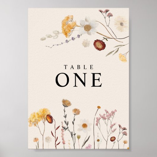 Poster mit Tischnummern für wilde Blumen (Vorne)
