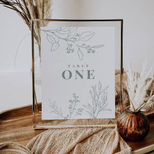 Poster mit Tischnummern in Floral-Sagegrün